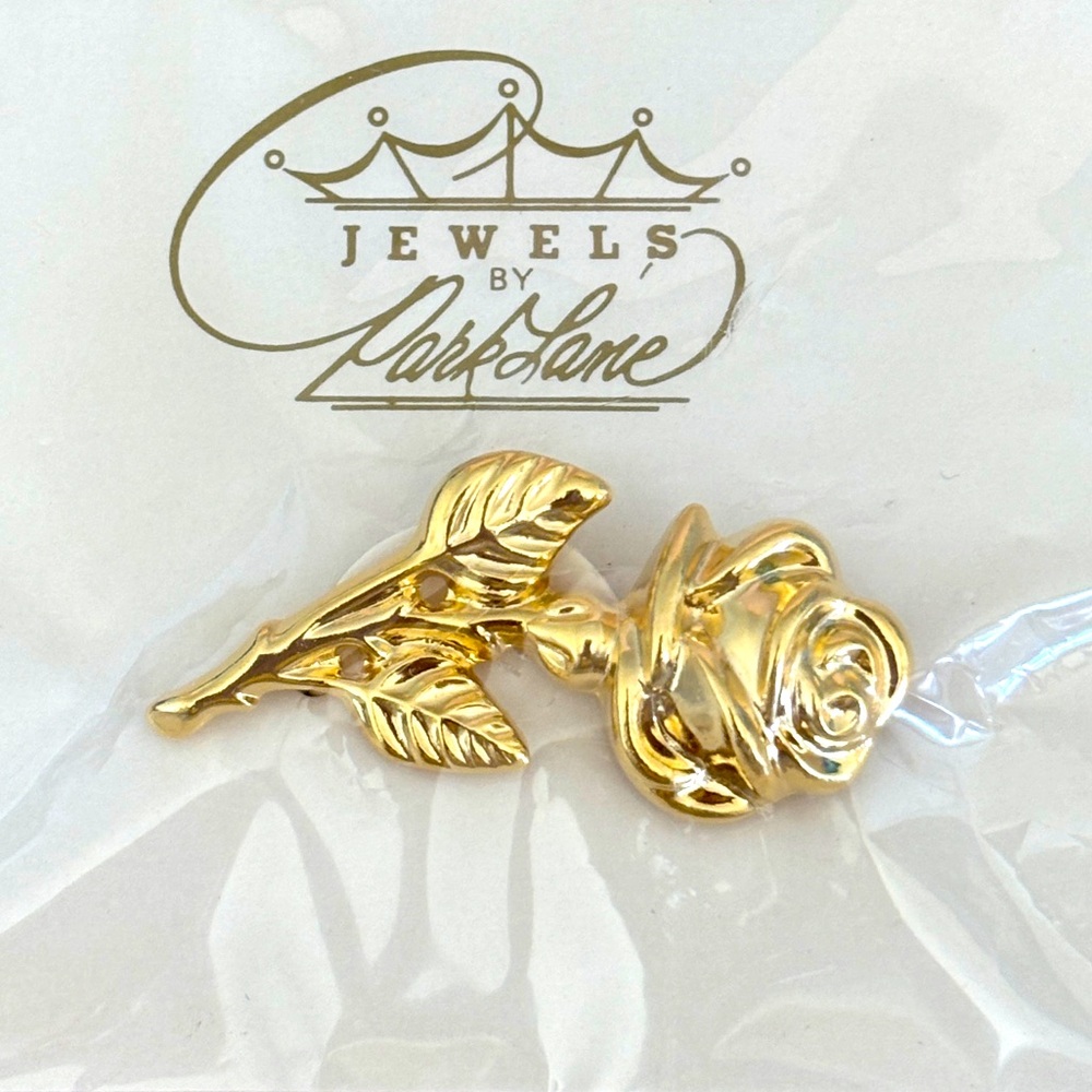 Jewels by Park Lane Rose Stem Flower Gold Tone Brooch Pin Exclusive Park Lane
